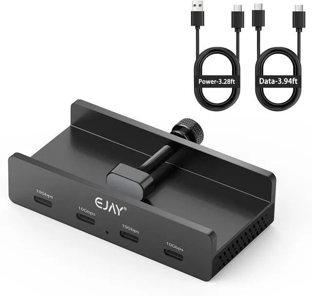 Main image of 10Gbps USB C Hub - EJAY 4Ports Aluminum USB 3.2 Docking Hub Clamp Design for Desk/Computor with Extra Power Supply Port and 47inches Long Data Cable&39inches Power Cable (BJ-4C-BK)