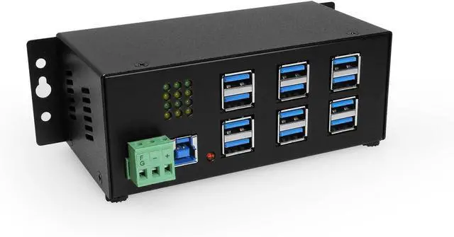 Main image of Coolgear Industrial 12-Port USB 3.2 Gen 1 Hub with Status LEDs | Rugged Metal Chassis | 5Gbps Data | Wall & DIN-Rail Mounting