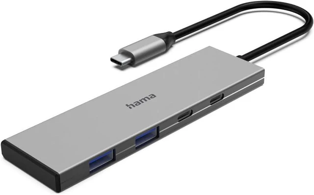 Alt view image 2 of 2 - Hama | USB-C Hub (4 Ports 2X USB-A + 2X USB-C, USB 3.2 Gen2 up to 10 Gbit/s, Power Delivery 100 W, Aluminium Housing) Grey