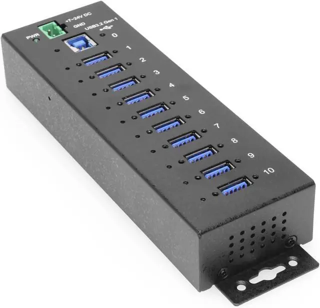 Main image of Coolgear Industrial 10 Port USB Hub - Managed Hub with Per-Port Remote Software Control, 15kV ESD Protection, DIN Rail Mount, 5Gbps USB 3.2 Gen 1, Secure Screw Lock Ports, 7~24V DC Input