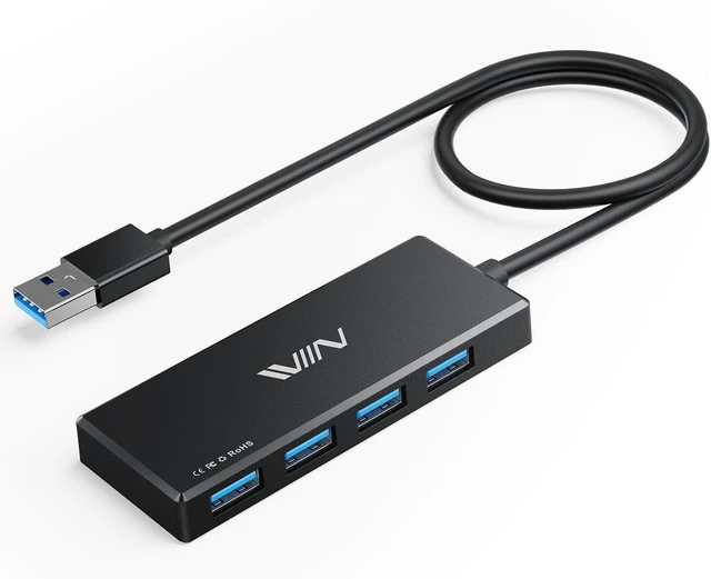 Main image of USB 3.0 Hub,4 Port USB Splitter Extender Portable Adapter Multiport Data Hub for Laptop,Xbox, Flash Drive,HDD,Console,Camera,Keyborad,Mouse Windows,Mac OS PC,Not Designed to Charge Devices-Black