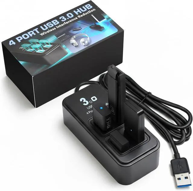 Main image of Rebuff Reality 4 Port USB Hub, Dongle USB 3.0 Hub for Wireless Interference Reduction for Gaming, Stable Connection & Lag-Free for Mouse, Keyboard, Headset, Compatible with PC, Mac, Xbox, PlayStation