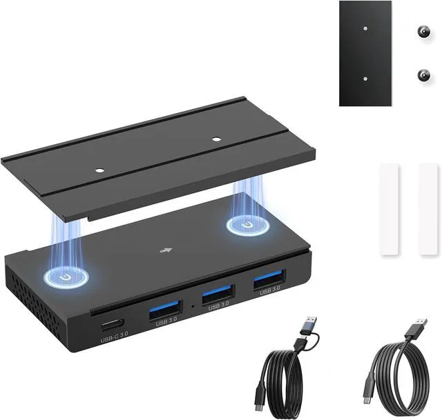 Main image of EJAY 4-Port Magnetic USB Hub, 3 USB 3.0 + 1 Type C Port, 5Gbps Data Transfer, Includes 2 Packs Sliding Rail, Screws and Sticky Pads, Compatible with MacBook, Laptop, PC