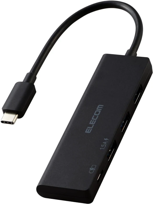 Main image of Elecom U3HC-H040PBK USB Hub, 4-in-1 USB-C Connection, 3 USB-A, 1 USB-C, Charging, Supports PD100W, High Speed Data Transfer, Black