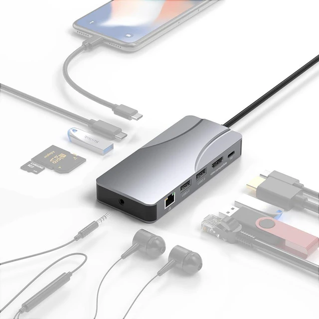Main image of JMT 11in1 USB C to 4K60Hz HDMI-Compatible Adapter 1000Mbps RJ45 Ethernet HUB PD100W SD/TF Card Reader