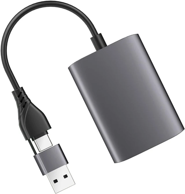 Main image of Gadpiparty USB-c to Dual High-Definition 1080p60hz Adapter with USB 3.0 Hub for Laptop, Dual Display Video Converter in Dark Gray for Multi-Screen Productivity