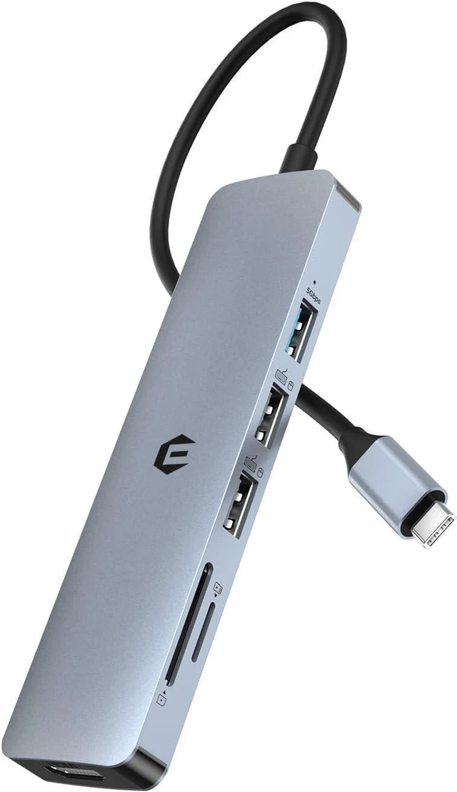 Main image of USB C HUB, 6 in 1 USB C Adapter, USB 3.0, 4K HDMI, Dual USB 2.0, SD/TF Card Reader, Docking Station Compatible with Mac Pro/Air Laptops and Other Type C Devices
