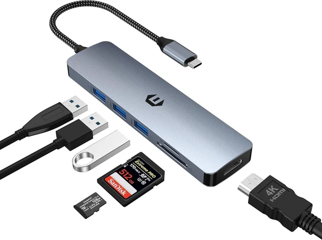 Main image of 6 in 1 USB C Hub, USB C to USB Adapter, USB C Multiport Dongle with 4K HDMI, 3 x USB 3.0, SD/TF Card Slot Perfectly Suited for New Mac Pro/Mac Air and Multiple Type C Devices
