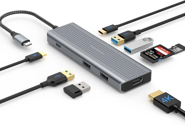 Main image of USB Hub, TOTU 9 in 1 USB C Docking Station for Mac OS & Windows (4K HDMI, 2*USB 3.0 Type-A, USB-C Data Transfer Port, 2*USB 2.0 Type-A, SD/TF, USB C PD)