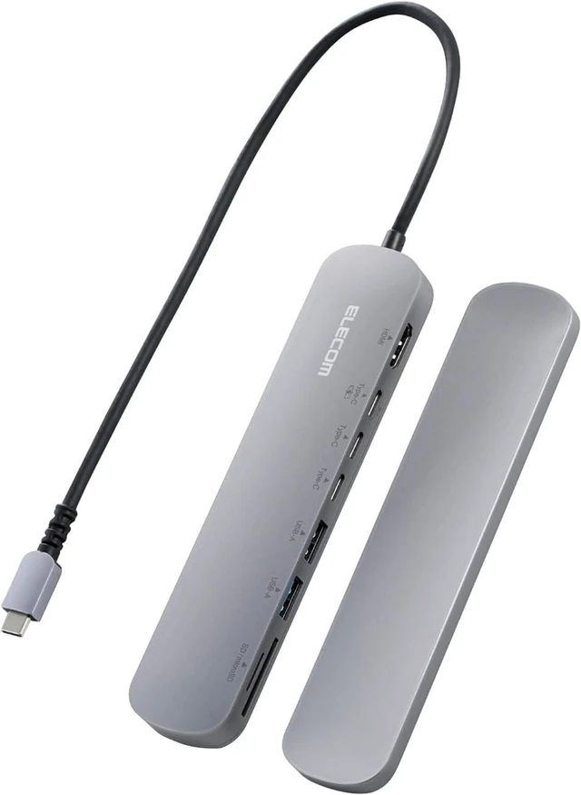 Main image of Elecom DST-C23SV/EC USB Type-C Hub Docking Station 8-in-1 with Fixed Stand, PD Support, 100W, USB3.1, Gen1 x 2 Ports, HDMI x 1 Port, USB-C x 3, SD+TF Slot, Silver