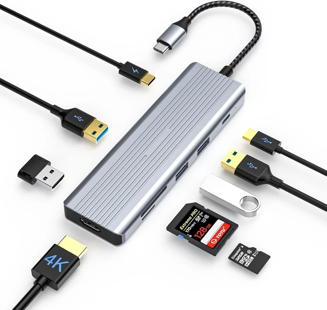 Main image of TOTU 9-in-1 USB C Hub with 4K HDMI, USB C to HDMI Adapter, 100W PD Charging, USB 3.0/2.0 Ports, SD/TF Card Reader, Compatible with MacBook Pro/Air, Dell, HP, Lenovo Laptops, Surface Pro