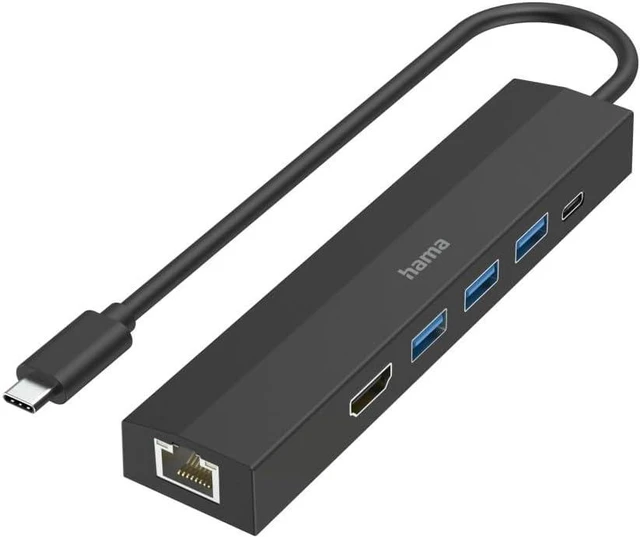 Main image of Hama USB-C Multiport Hub (6 in 1 Adapter: 3 USB-A, 1 USB-C Power Delivery PD, 1 HDMI, 1 Ethernet, Laptop PC Docking Station MacBook Pro, MacBook Air, iPad Pro, Dell and XPS) Black