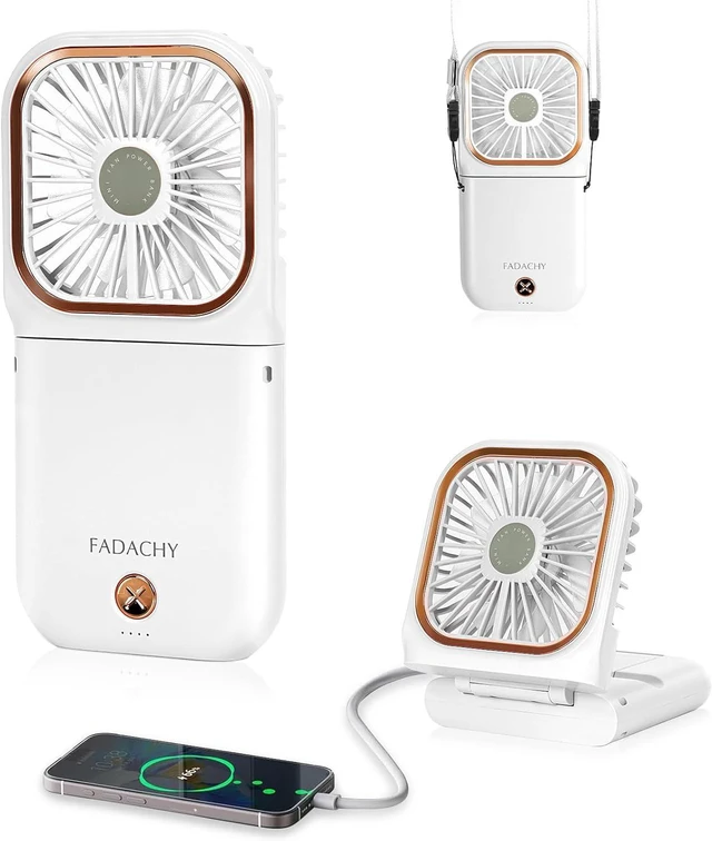 Main image of FADACHY Mini Fan Handheld Personal Fan Breeze Quiet Power Neck Fan Rechargeable, Outdoors, Hiking, Camping, white