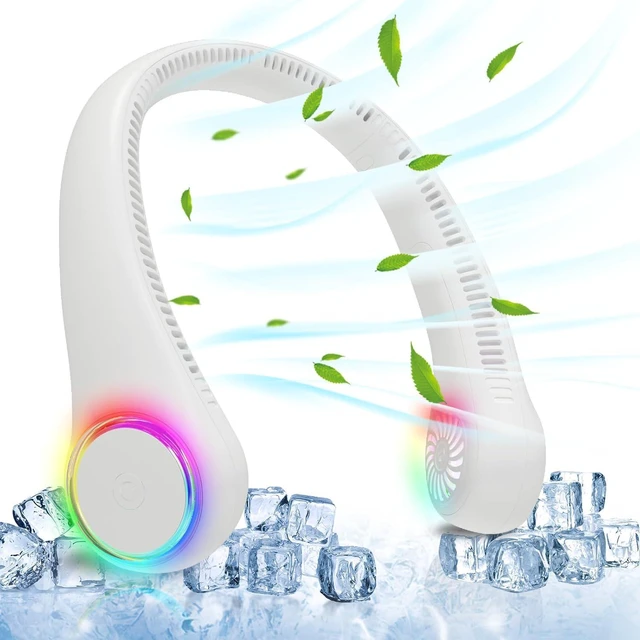 Main image of GULAKI Neck fan, Portable Fan with 5-17H Lifespan, 4000mAh Personal Fan with 3 Adjustable Speeds and 64 Cool Lights, Nice Rechargeable Fan, Hands-Free Bladeless Personal Fan for Summer (White)