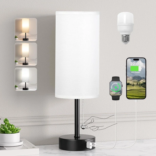 Main image of PartageiZ White Table Lamp with USB-C A