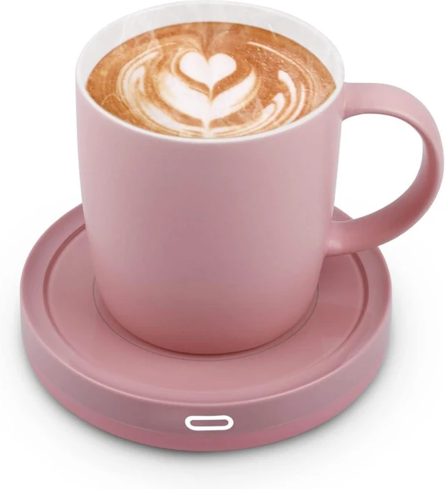 Main image of BESTINNKITS Smart Coffee Set Auto On/Off Gravity-induction Mug Office Desk Use, Candle Wax Cup Warmer Heating Plate (Up To 131F/55C), 14oz (Pink Set)