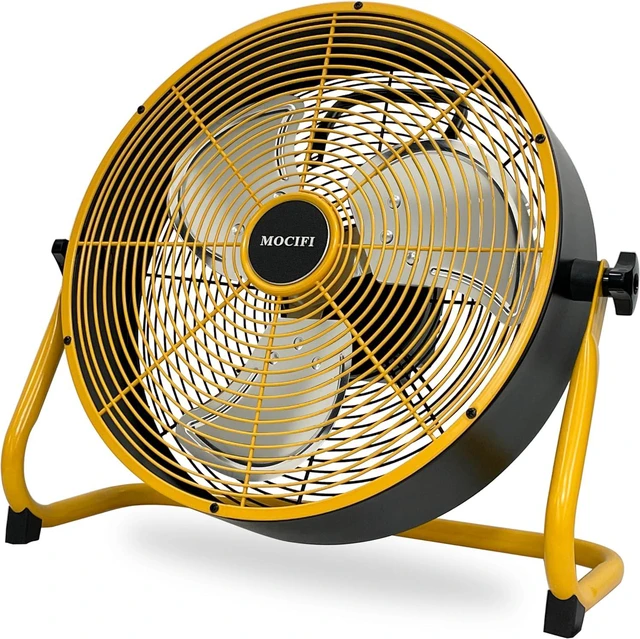 Main image of Battery Operated Fan 12-Speed Rechargeable Floor Fan High Velocity Portable Cordless Outdoor Fan, USB Output For Phone, for Camping, Travel, Patio, Indoor, Yellow, 12 Inch