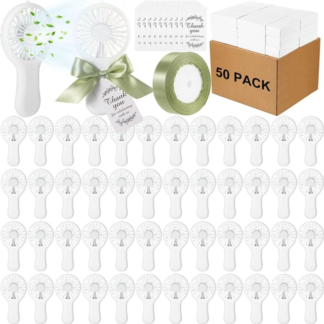 Alt view image 2 of 2 - Mudder Bulk Small Wedding Fans for Guests 3 Speed Mini Handheld Personal USB Wedding Travel Fan with Card Gift Bags for Birthday Party Gifts Baby Shower Bridal Party Favor(Regular Style,White,50 Set)