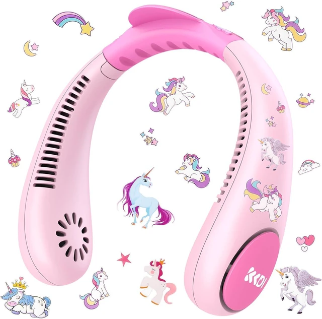 Main image of Kids Neck Fan, Portable Bladeless Neck Fan for Kids, 2600mAh Rechargeable Cooling Fan for 4-14Y Girls Boys with Unicorn Stickers, 4 Speeds & Lightweight Wearable Quiet Fan for Study/Camping/Travel