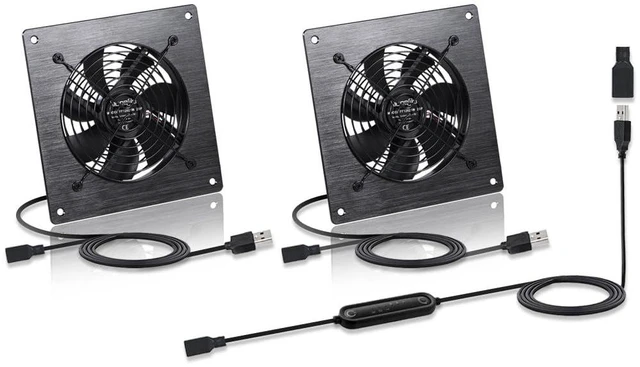 Main image of Dual 120mm USB/DC Silent Cooling Fan - 5V/12V Dual Voltage, 6-Inch, 6-Speed Adjustment, Timed Cycle Switch - for Home Theater AV Cabinets, Server Racks, Cupboards, Pet Nests,Greenhouses,
