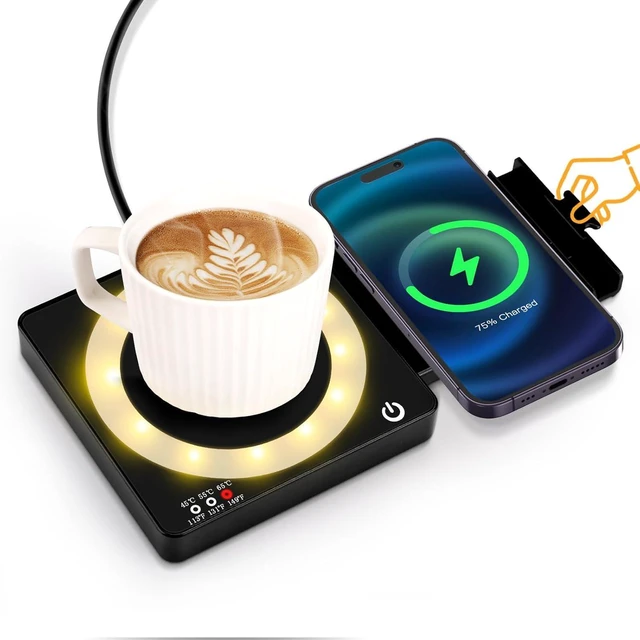Main image of 3 in 1 Coffee Mug Warmer with 15W Wireless Charger and Night Light for Home Office Desk Use with Auto Shut Off for Heating Coffee, Beverage, Milk, Tea, Hot Chocolate and Candle Wax