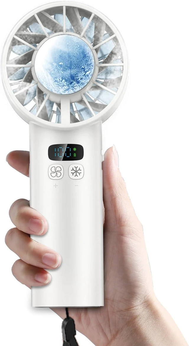 Main image of 2025 Portable Handheld Ice Fan, Turbo Cooling Fans, 5200mAh, 100 Gear Hurricane Wind, ANC Silent Motor, Digital Display, USB C Rechargeable, Mini Icy Personal Electric Fan for Outdoor & Indoor (White)