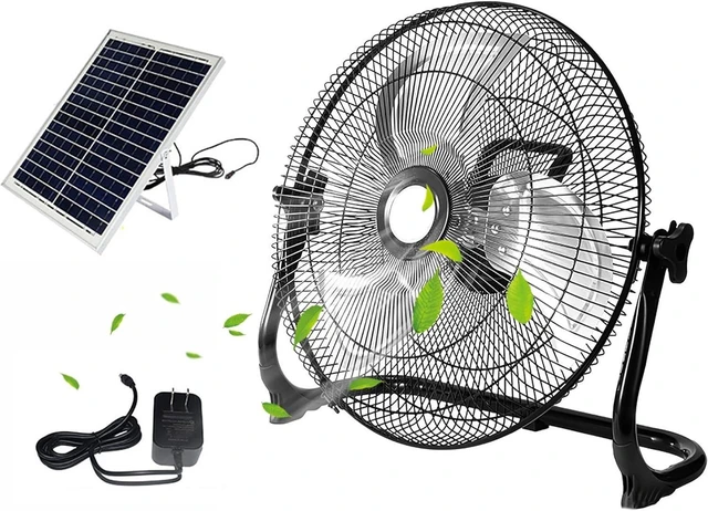 Main image of 14" Battery Operated Fan with 15W Solar Powered, Industrial Fan,20000 mAh Portable Solar Rechargeable Floor Fan for Outdoor,Camping,BBQ,Fishing,Travel (Color : Black, Size : 14in(36cm))
