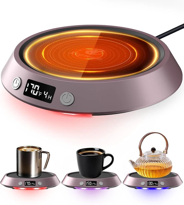 Main image of Kepwam Coffee Mug Warmer - 55W Electric Coffee Warmer for Desk 3 Temp Settings & 2-9 Timer Smart Cup Warmer for Desk Candle Warmer Plate with LED Lights Beverage Tea Milk Warmer for Home & Office
