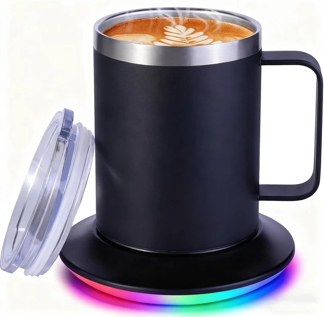 Main image of Heated Coffee Mug Warmer Set, 10H Auto Shut Off, 12oz USB Smart Electric Heated Mug for Office Home, for Friend Bithday Christmas (Black)