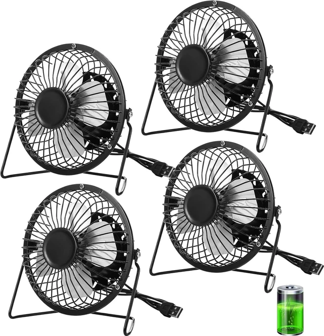 Main image of Glooglitter 4 Pcs 4" USB Small Fan Powerful Quiet 360° Adjustable Rotation Personal Metal Mini Desk Fan Summer Electric Ideal for Home Office Bedroom Desk Airflow Cooling,USB Powered Only(Black)