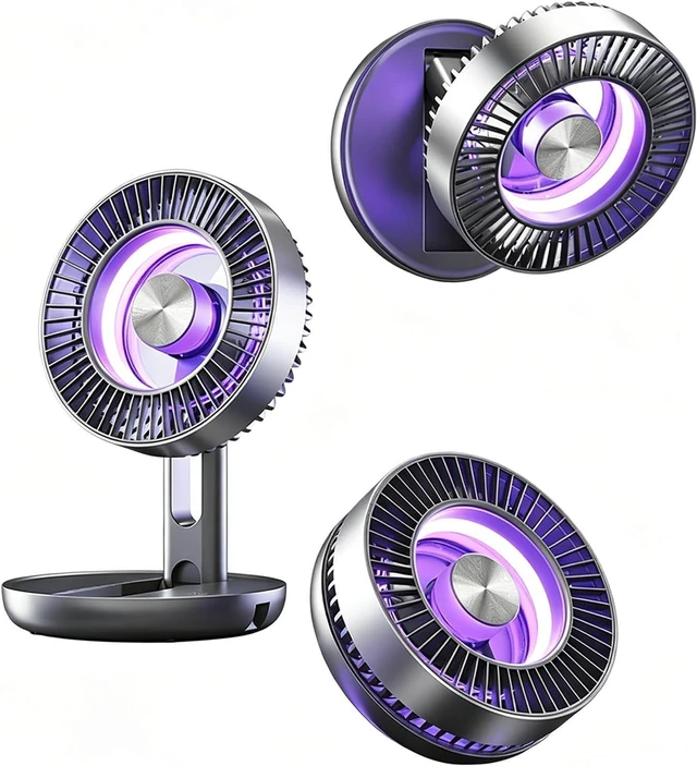 Main image of 2026 New 3-In-1 Usb Desk Fan, Silent Rechargeable Desktop Fan, Led Color Light Show, Magnetic Noise Reduction, Multi-Angle Adjustment, Foldable Portable Fan (Gray)