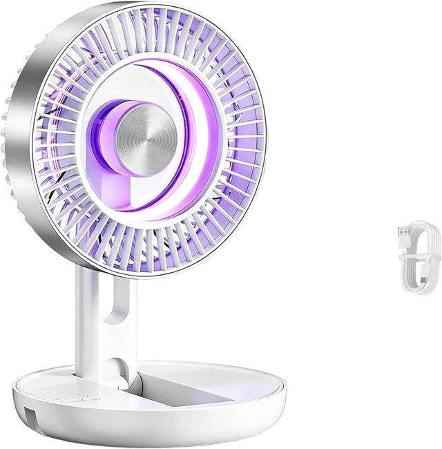 Main image of 2026 New 3-In-1 Usb Desk Fan With Colorful Led Light, Portable Foldable Quiet Rechargeable Table Fan, 5-Speed Adjustment Magnetic Noise Reduction, for Bedroom Office (White)