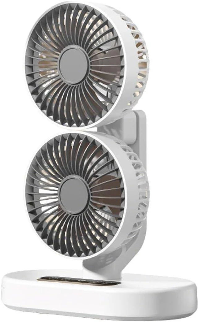 Main image of Dual Head Small Desk Fan, Portable USB Rechargeable Fans with Adjustable Night Light, 360° Oscillating Cooling, 6 Wind Speeds Adjustment(Cream White)