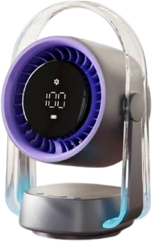 Main image of Rechargeable Fan 100Wind Speeds Auto Swing Whispers Quiet Operate Blue Night Light for Gym Computer Use Oscillating USB Desk Fan