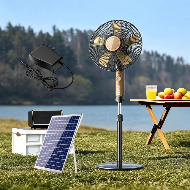 Main image of Solar Standing Fan, Camping Fan with LED Light, 5200mah Battery, Portable Floor Fan, USB Output, 3 Speeds, for Home Garage Outdoor Patio Gazebo(Yellow)