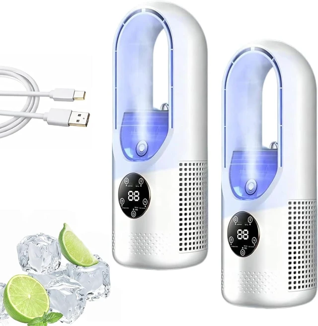Main image of 6-Speed Bladeless Electric Fan with Light and 7-Color Light, Quiet Bladeless Small Desk Fan Quiet Safe with Ice Mist Cooling, Portable Desktop Cooling Fan USB Powered for Office Home (White+White)