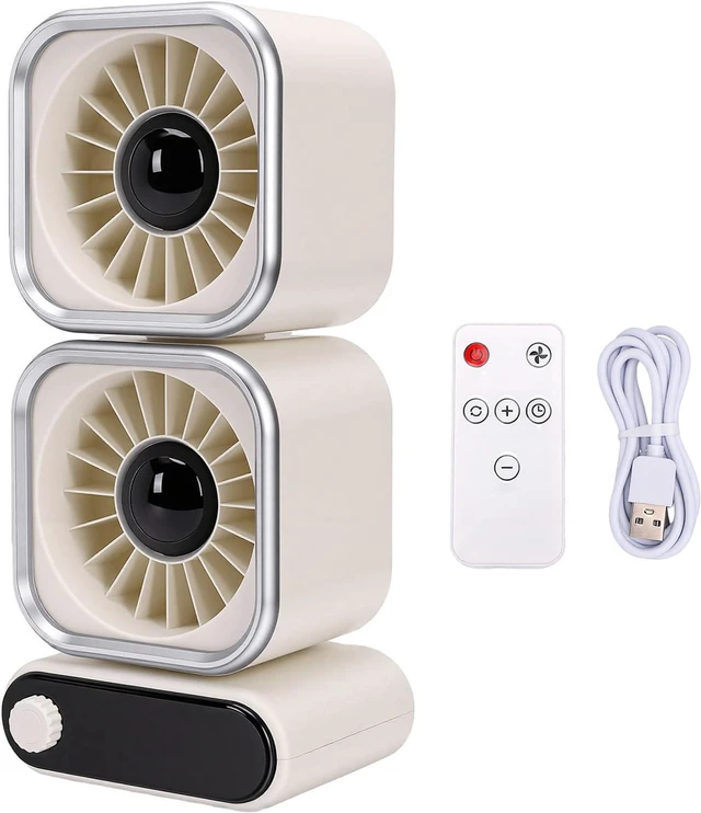 Main image of Fafeicy Dual Head Table Fan 100 Speed Levels 4000mAh Battery 360 Degree Rotating Small Quiet USB Fan for Home Office Desk Bedroom Beige