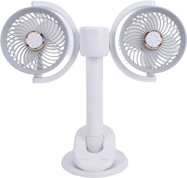 Main image of AYNEFY on Fan Dual Head Rechargeable, Electric Car Fans 360 Rotatable Brushless Motor Portable Desk Fan USB Rechargeable Personal with LED Lights for Bedroom, Offic