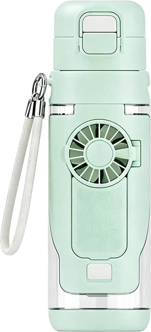 Main image of 2-in-1 Water Bottle with Built-In Foldable Fan, USB-C Rechargeable 3-Speed Cooling Cup with Straw, Leakproof Portable Fan Water Bottle for Travel Hiking Beach Commute Outdoor Use (Green)
