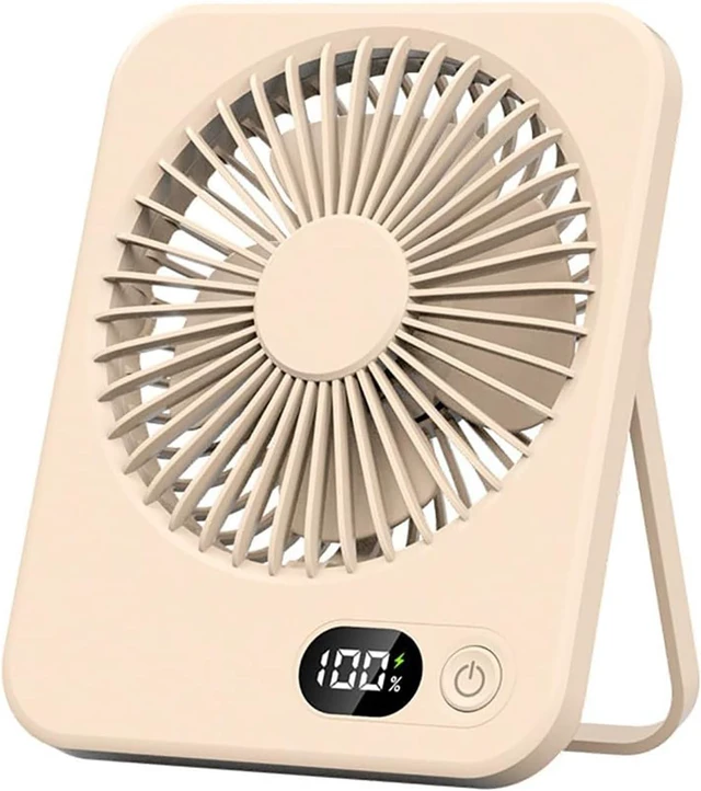 Main image of Mini Table Fans, 1200mah Rechargeable Usb Fan, 5 Speeds, Quiet Table Fan with LCD Display, 180° Rotatable Hanging Fan, Quiet Desktop & Wall-Mountable Fan for Office Home and Outdoor Use,Beige