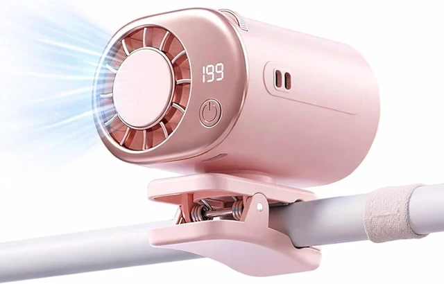 Main image of 2026 Car Clip On Fan With LED Display, 360° Rotation, 200 Speeds, 2000mAh USB Rechargeable, Dual Air Outlets For Backseat Baby Cooling(Pink)