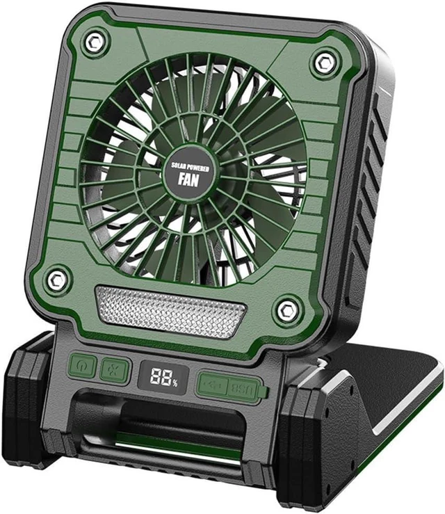 Main image of Solar 20000mAh Electric Fan with Led Lights for Tents,Car Camping Hooks and USB&Solar Charging for Hiking,Fishing Green