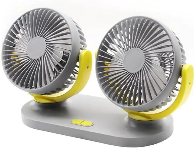 Main image of Dual Head Car Fan for Mini Countryman 2011-2025 SUV 5-Seater, 3-Speed USB Vehicle Fan Portable Strong Adhesive Mount Auto Cooling Fan,Gray-Yellow