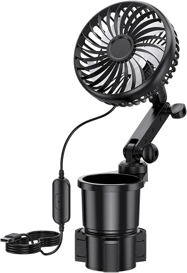 Main image of 3 Speed USB Car Fan Mounted on Extendable Cup Holder with 177cm Cable for Cooling Vehicle Cup Holder Extension