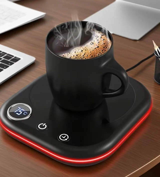 Main image of Smart Electric Coffee Mug Warmer with LED Temperature Display, Timer, and Touch Controls, Black