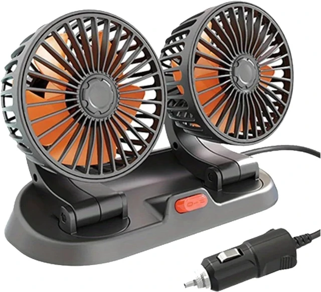 Main image of 5V 12V 24V Car Cooling Fan 360° Adjustable Dual Head Air Fan USB 2Speeds Automotive Electric Fan For Dashboard RV Truck(24V cigarette lighte)