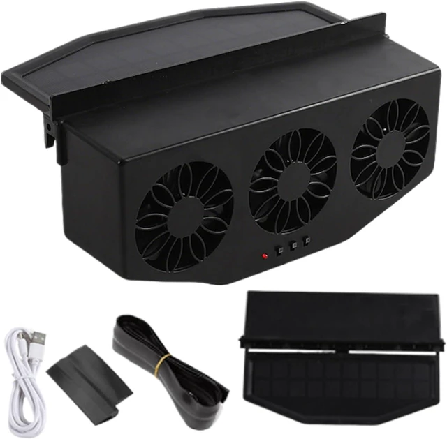 Main image of Solar Powered Car Exhaust Fan | Vehicle Ventilation Unit | USB Charging Automatic Cooling Fan 1200mAh for Car Truck Camper
