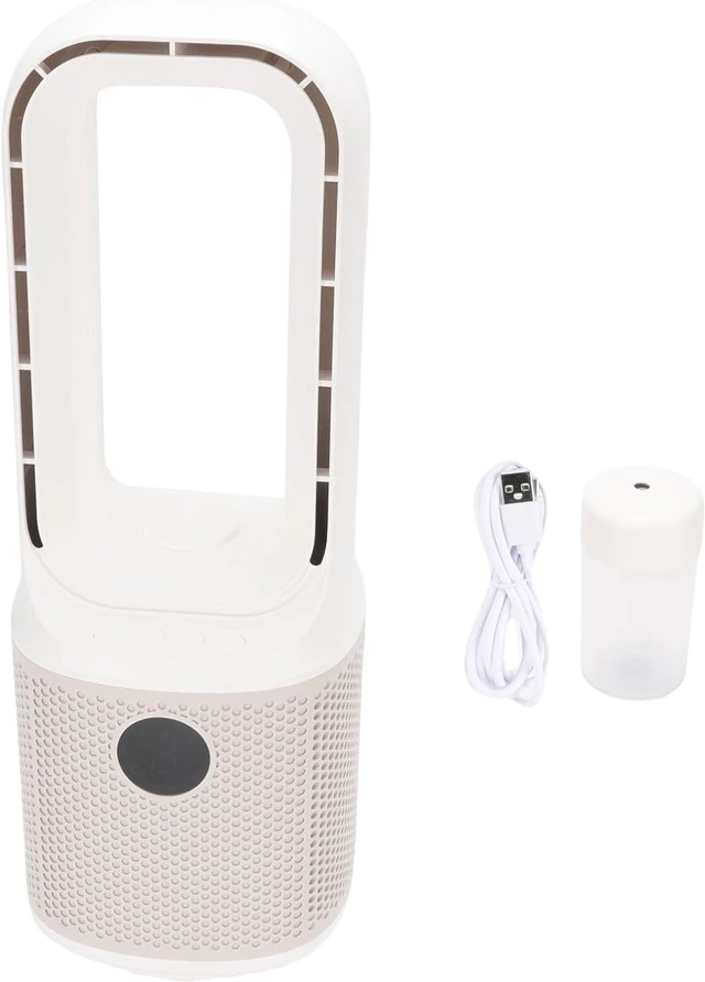 Alt view image 2 of 2 - Bladeless Desk Fan with Humidifier, 9 Speed Quiet Turbo Fan, Small Cooling Oscillating Fan with Night Light and Timer - Safe Finger Protection, Long Battery Life, Ideal for Home