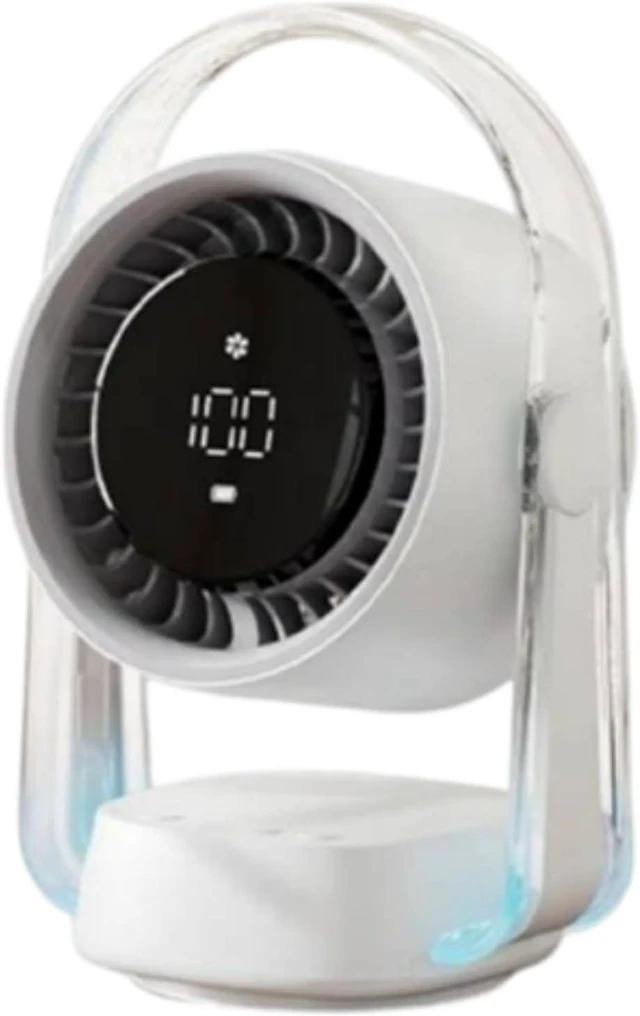 Main image of Desktop Cooling Fan 100Levels Adjustable Speed Auto Rotation Wide Angles Quiet Operate Builts in Blue Ambients Light Oscillating USB Desk Fan