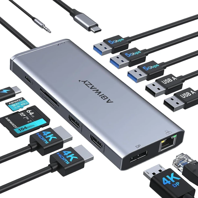 Main image of USB C Laptop Docking Station Dual HDMI Monitor 13 in 1 USB C Hub with Multiport Adapter Dongle with 2 HDMI, DP, Ethernet, PD Charging, 3 USB 3.0, 2 USB 2.0, SD/TF, Mic/Audio for Dell/HP/Lenovo/Surface